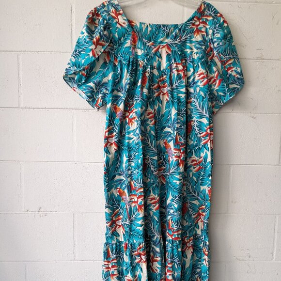 Vintage Made in Hawaii Dress Tropical Floral Parrot Pattern House Dress - Picture 1 of 11